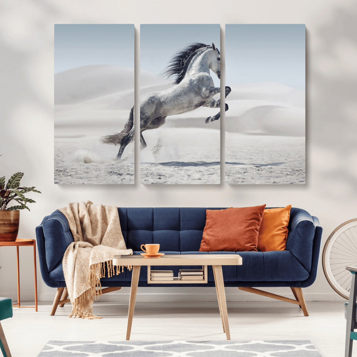 Prancing Horse Desert Large Wall Art Canvas Print, Majestic Horse Animal Artwork