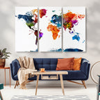 Bold Colorful World Map Canvas Print | Detailed Map of the World Wall Art