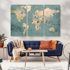 Classic World Map Canvas Print | Framed Vintage Map Wall Art