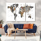 Modern Metallic World Map Canvas Wall Art | Framed Contemporary World Map Print