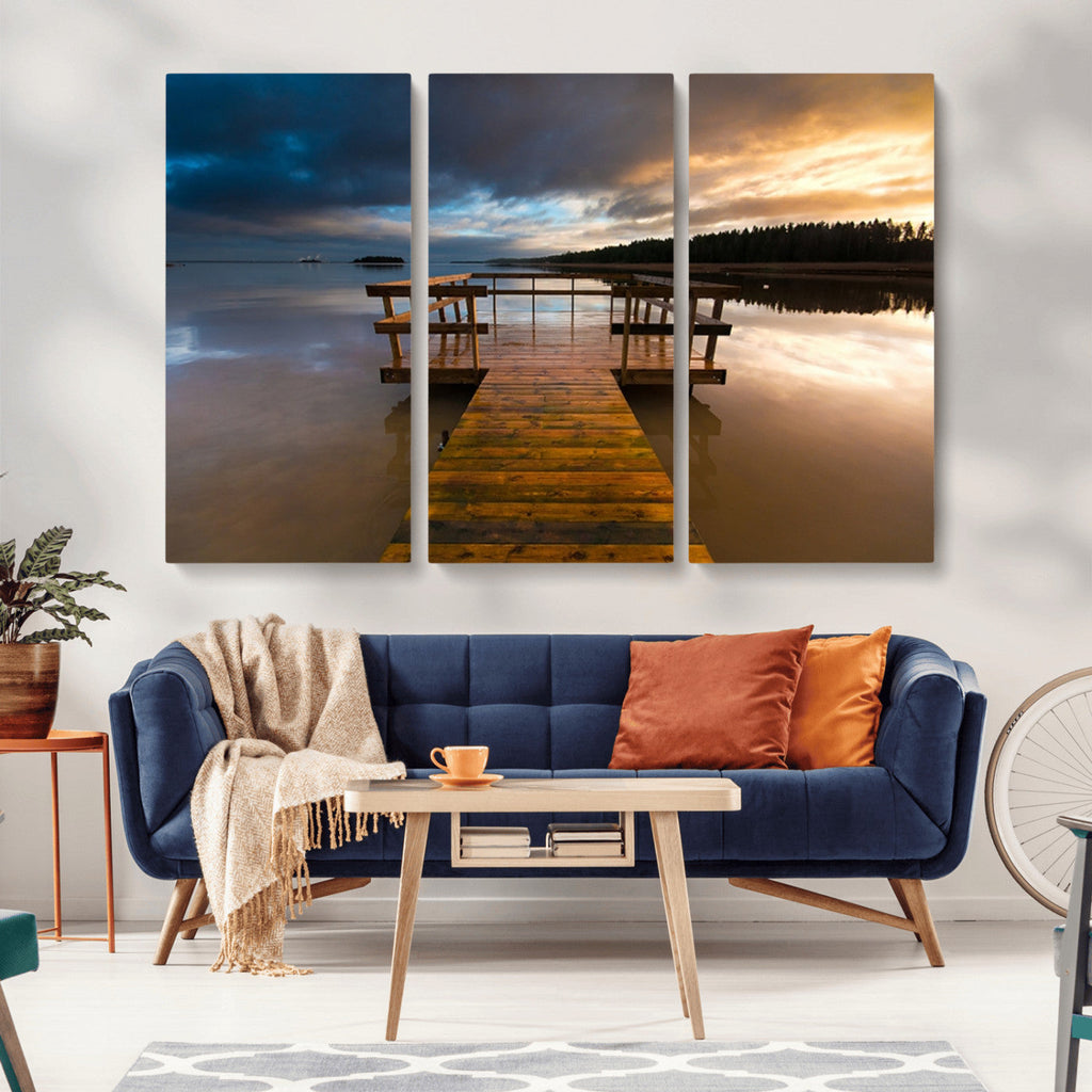 Serene Lake Pier at Sunset Canvas Print | Landscape Wall Art | Ready to Hang