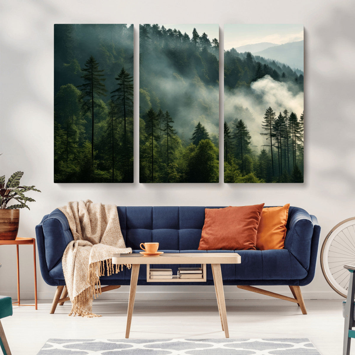 Misty Forest Wall Art Premium Canvas Print, Foggy and Serene Atmosphere