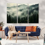 Captivating Misty Forest Wall Art Premium Canvas Print, A Foggy and Serene Atmosphere