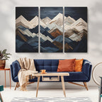 Rustic Mountain Landscape Wall Art Canvas Print, Framed 3D Wooden Effect Mountain Art