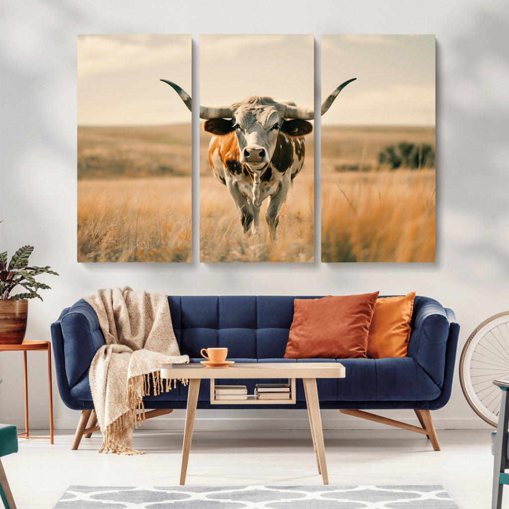 Texas Cow Wall Art Canvas Print for Farm House Wall Decor