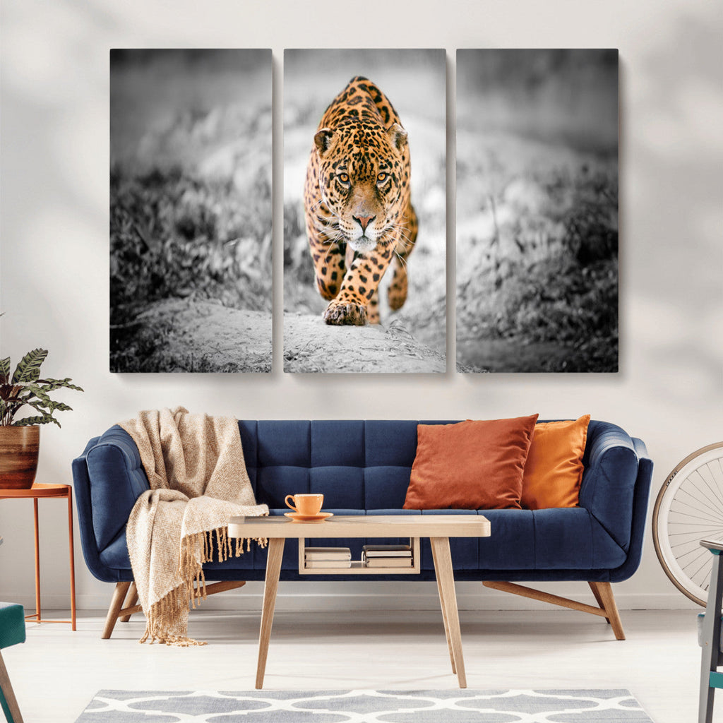 Jaguar Wall Art Canvas Print, Majestic Big Cat in Focused Pursuit
