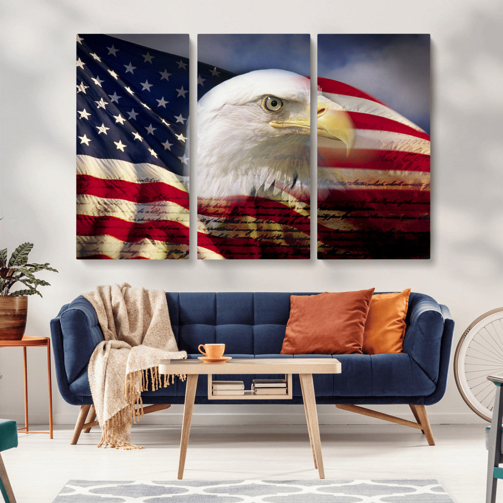 American Flag Eagle Symbol Wall Art Canvas Print, Patriotic American Flag Eagle Wall Art
