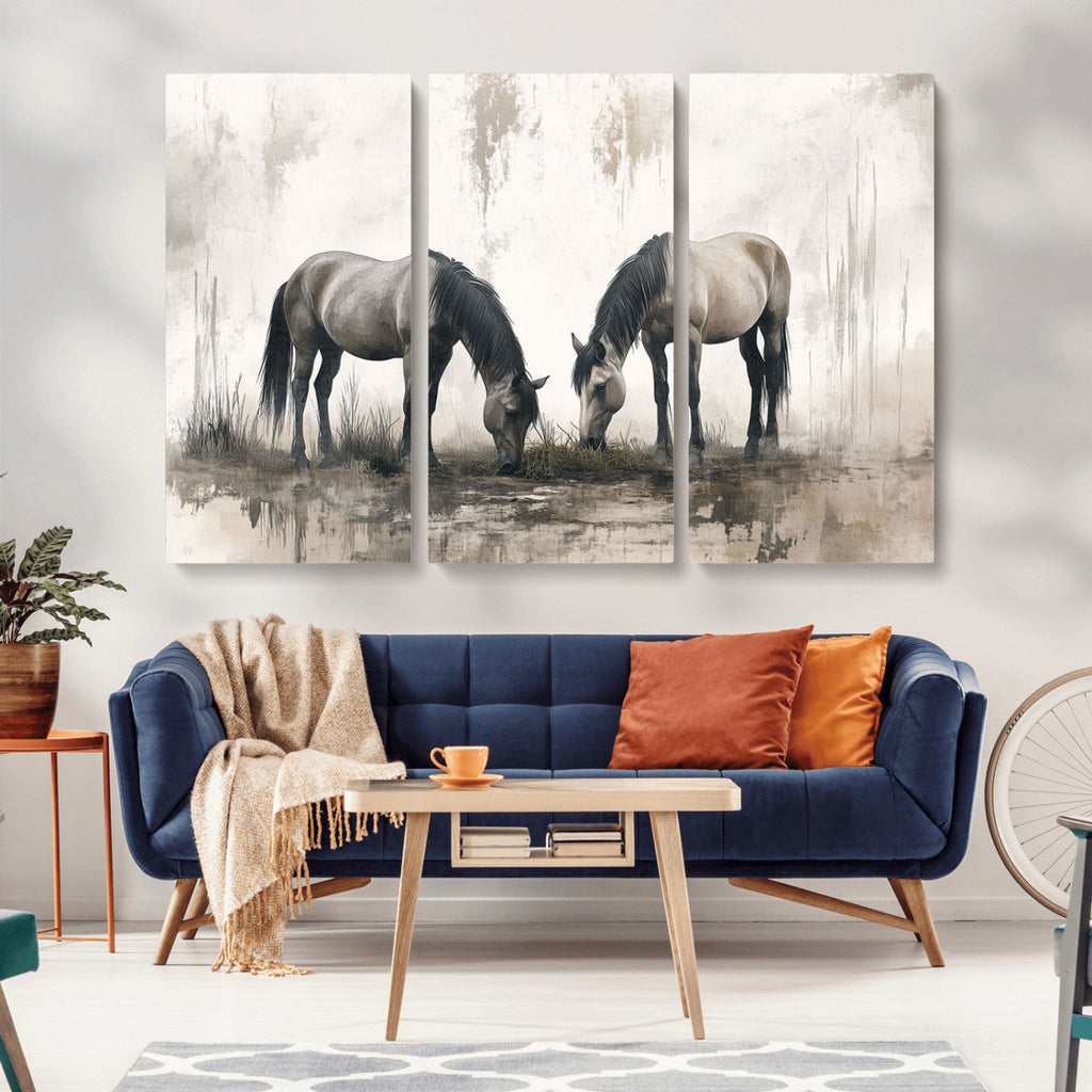 Chinese Ink Style Vintage Horses Wall Art Canvas Print