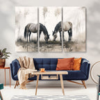 Chinese Ink Style Vintage Horses Wall Art Canvas Print