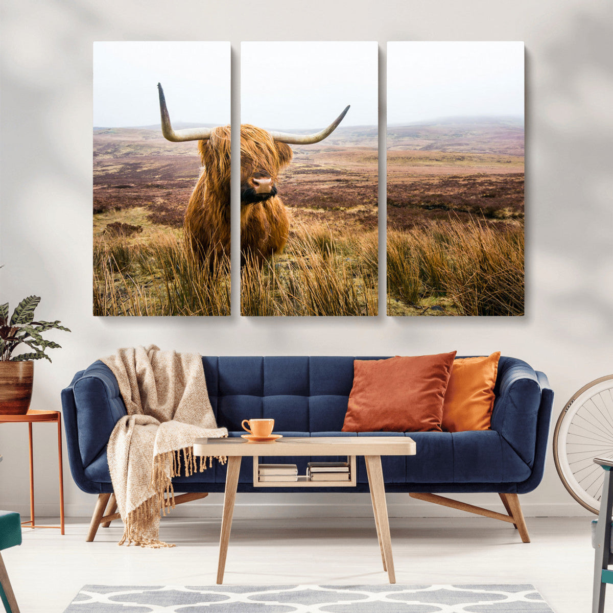 Scottish Highland Cow Canvas Wall Art, Rustic Farmhouse Decor