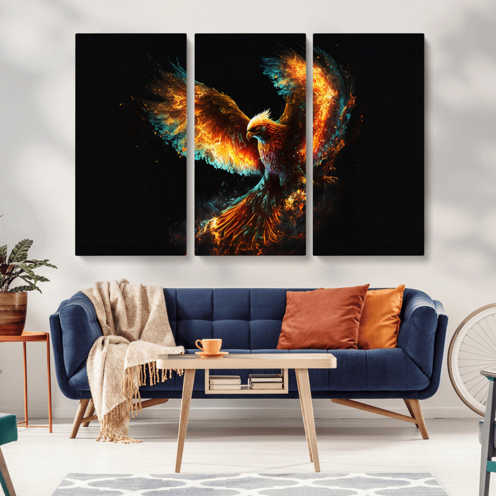 Fiery Phoenix Canvas Print | Ready to Hang Wall Art | Bold Fantasy Decor
