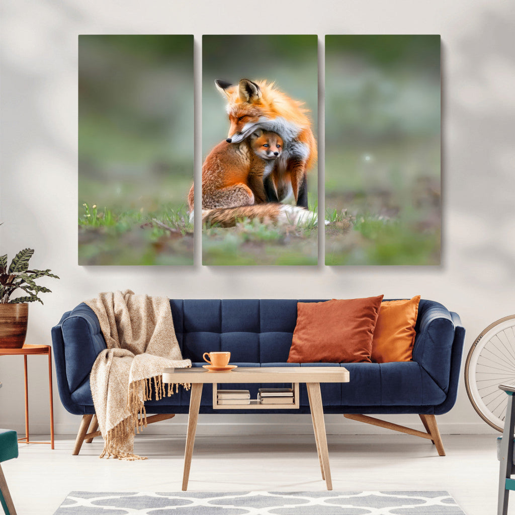Heartwarming Fox and Baby Cub Wall Art | Canvas Print of Foxes in Nature
