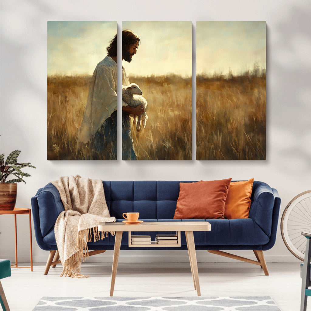 Jesus the Good Shepherd Wall Art Canvas Print, Inspirational Christian Religious Print for Prayer Room