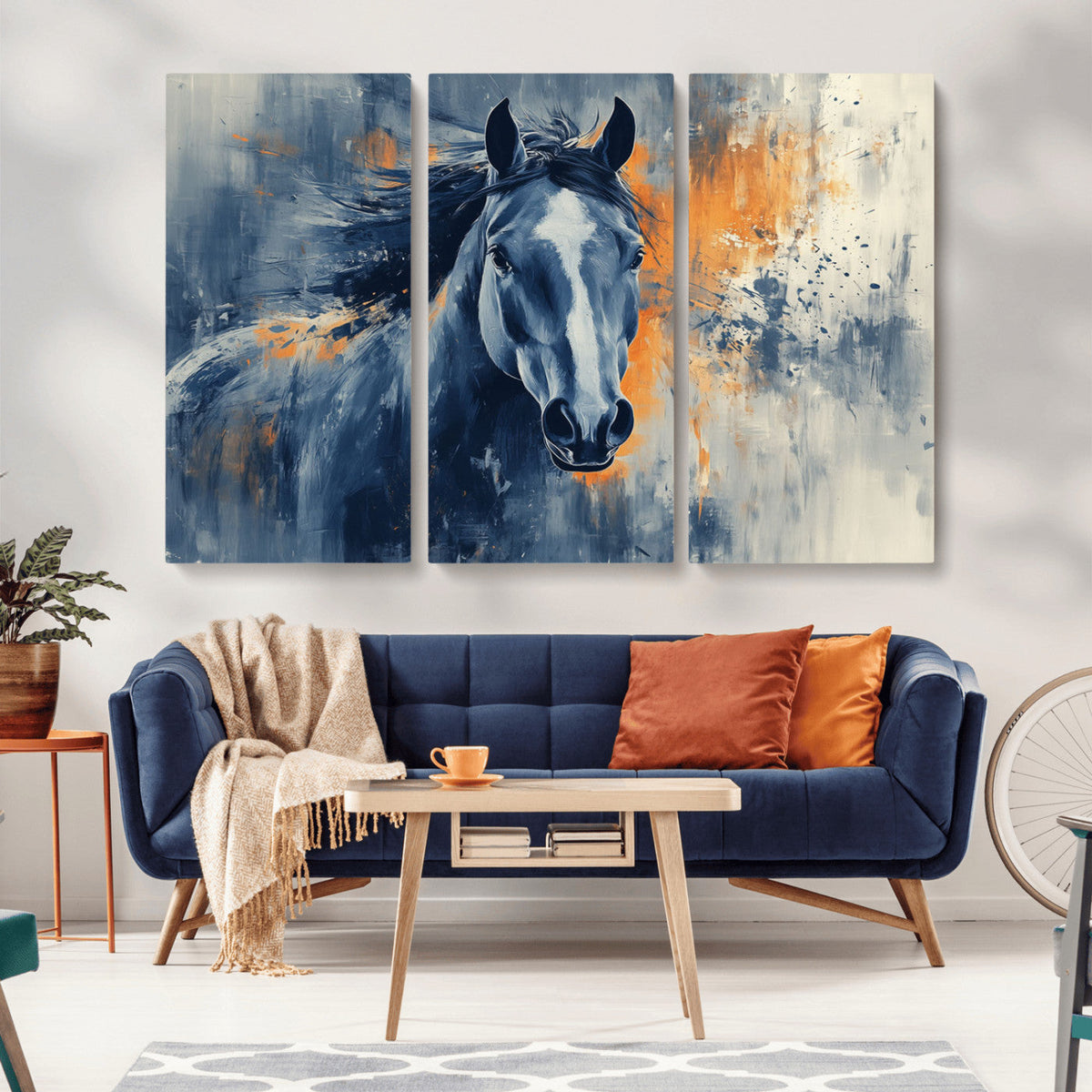 Abstract Blue Horse Wall Art Print Canvas | Western Horse Wall Art for Farmhouse Decor