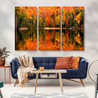Forest Reflection Art | Autumn Forest Reflection Wall Art | Triptych Canvas Print