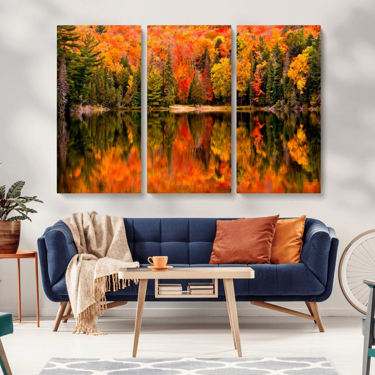 Forest Reflection Art | Autumn Forest Reflection Wall Art | Triptych Canvas Print