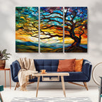 Vibrant Mosaic Tree of Life Wall Art, Stained Glass Style Canvas Print