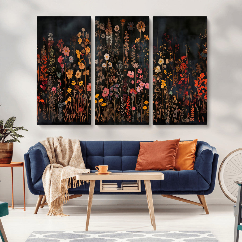 Large Floral Painting Print Illustration Flowers Canvas Wall Art