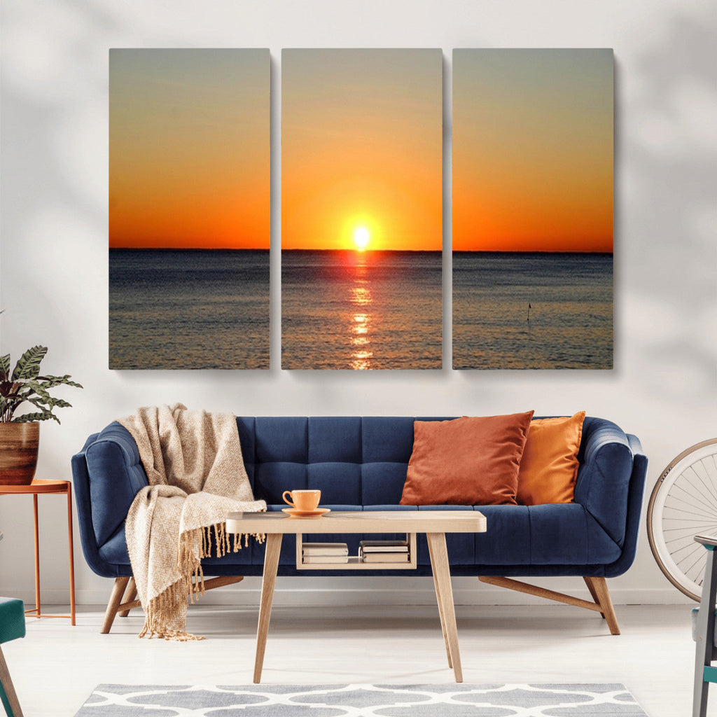 Golden Horizon Sunset Over Ocean Wall Art Canvas Print | Tropical Beach Canvas