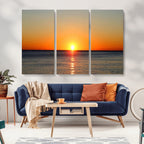 Golden Horizon Sunset Over Ocean Wall Art Canvas Print | Tropical Beach Canvas