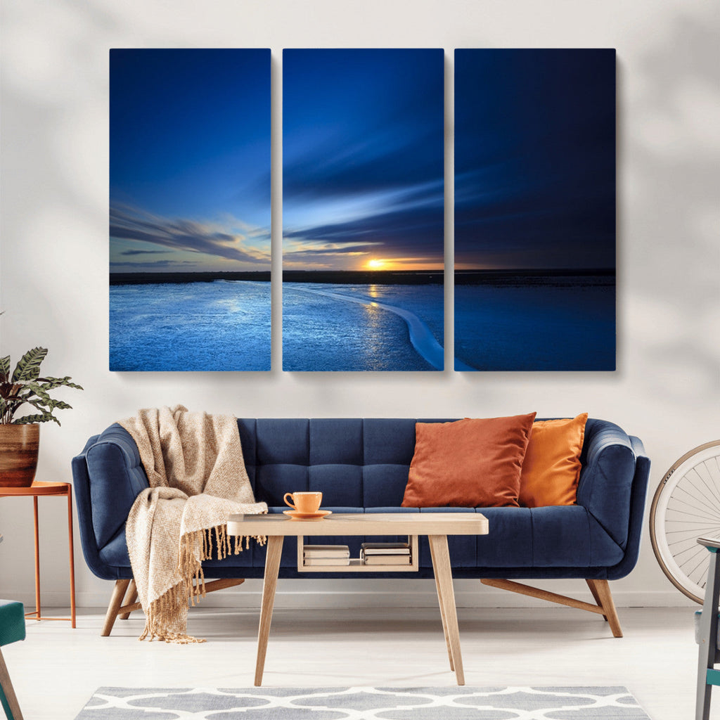 Blue Sunset Ocean Canvas Wall Art Print | Serene Coastal Horizon