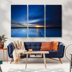 Blue Sunset Ocean Canvas Wall Art Print | Serene Coastal Horizon