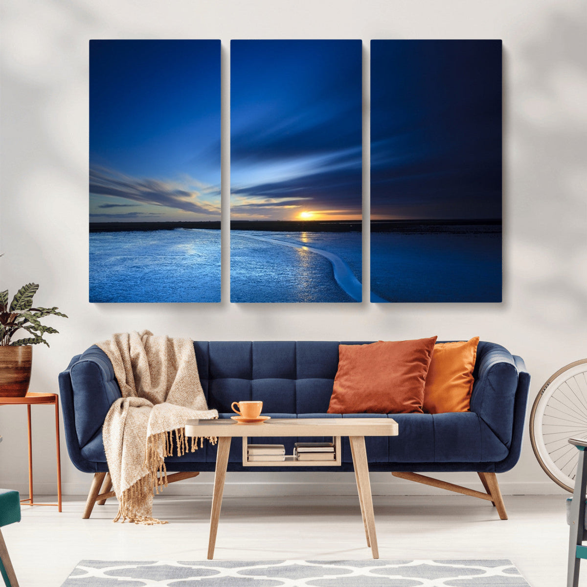 Blue Sunset Ocean Canvas Wall Art Print | Serene Coastal Horizon