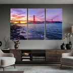 Golden Gate Bridge Wall Art Canvas Print, Framed San Francisco Sunset Landmark