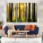 Sunlit Forest Wall Art Canvas Print, Large Framed Woodland Scene with Golden Light