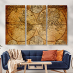 Vintage World Map Canvas Print | Antique Push Pin Travel Map