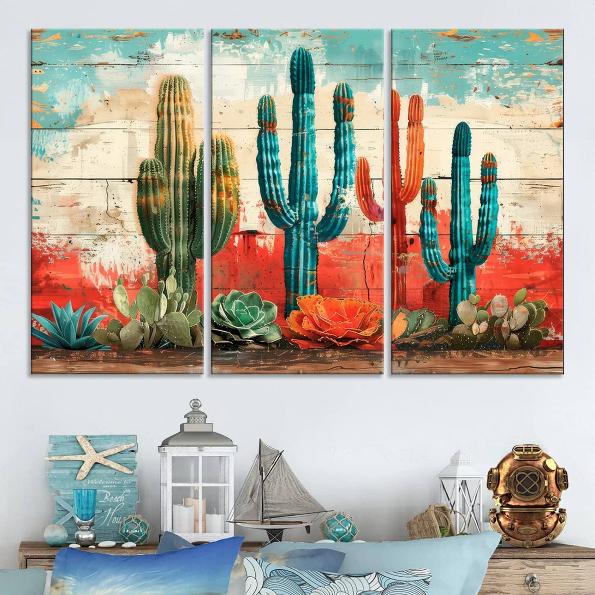 Colorful Cacti Wall Art | Framed Vibrant Succulent Canvas