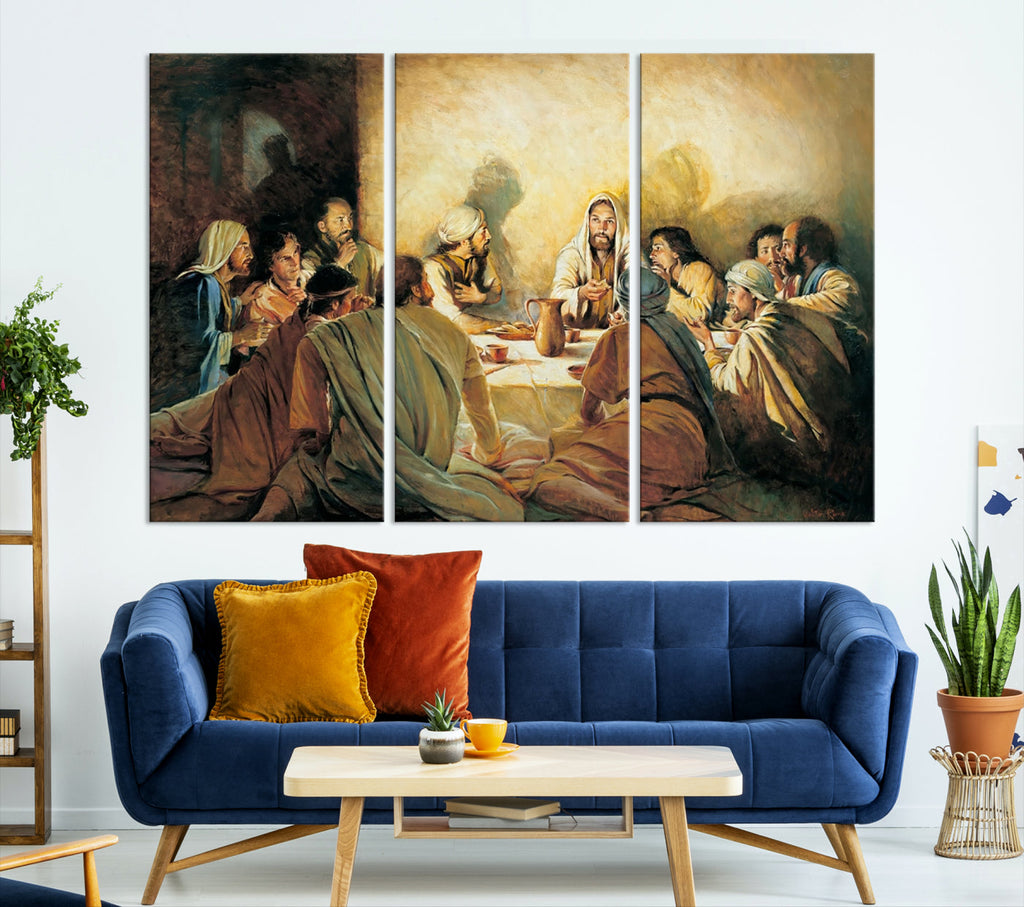 Last Supper Wall Art Canvas Print, Framed Jesus Artwork, Sacred Dining Scene