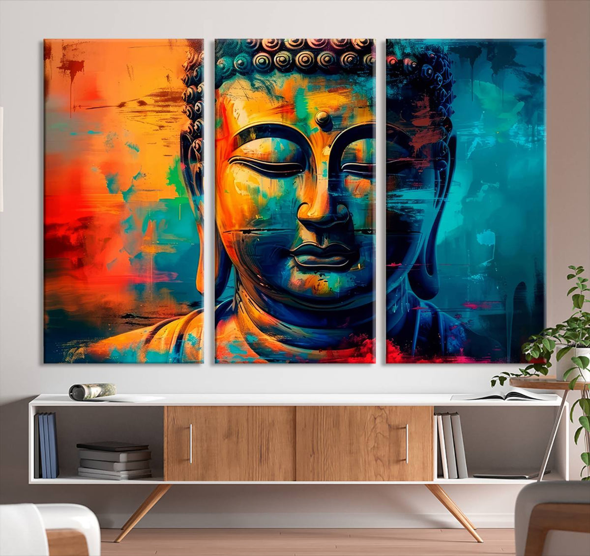 Colorful Buddha Wall Art | Framed Abstract Portrait Canvas