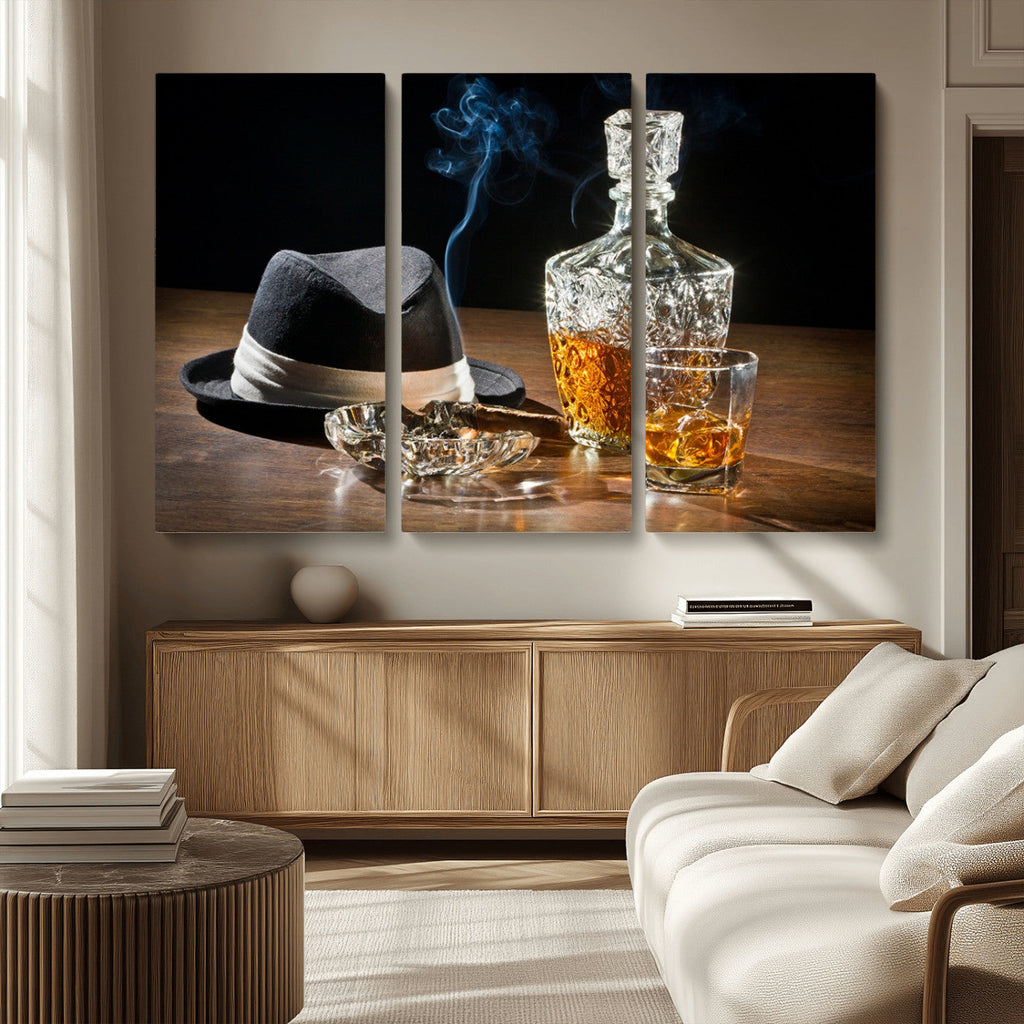Extra Large Bourbon Wall Art, Whiskey Bar Theme Vintage Bottle Canvas Print