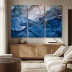 Navy Blue Canvas Art Abstract Print | Elegant Triptych Modern Art