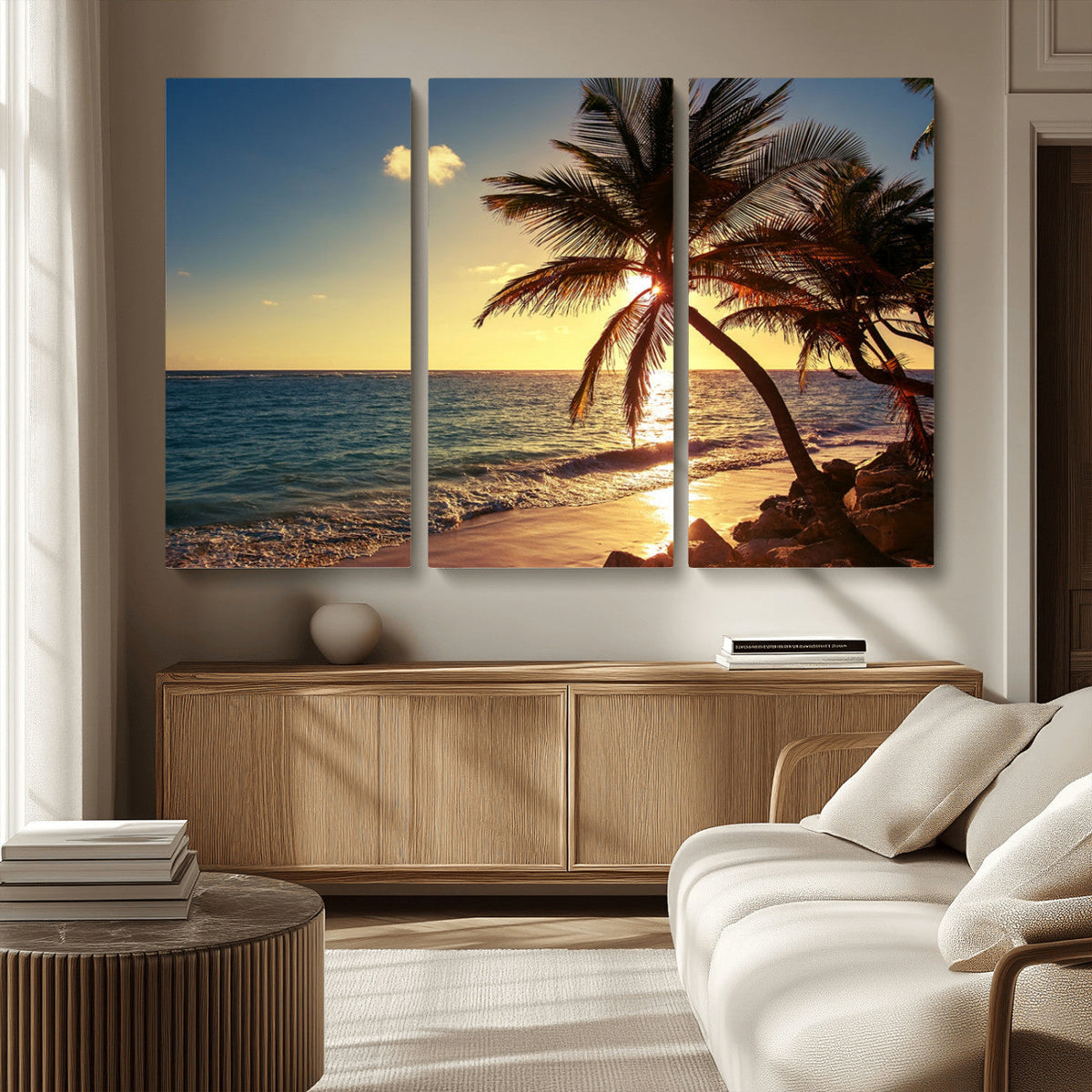 Sunset Palm Trees Wall Art Canvas Print