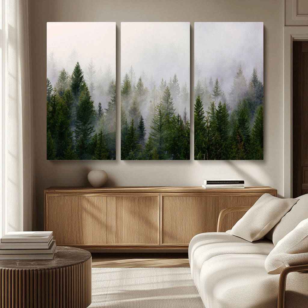Forest Wall Art Canvas Print | Foggy Forest Wall Art | Pine Wood Forest Print