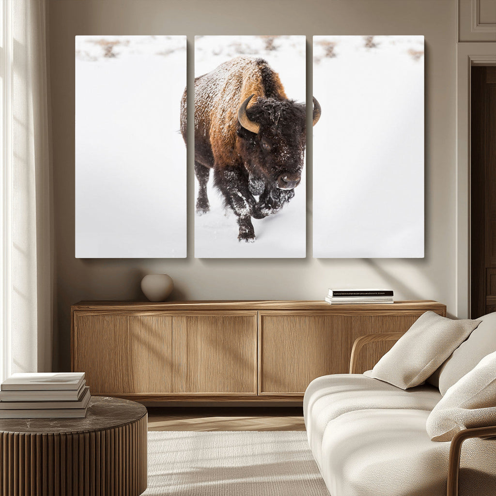 Bison Winter Wall Art Canvas Print For Farmhouse Decor