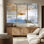Blue Multi Panel Abstract Wall Art Canvas, Abstract Blue and Gold Canvas Print