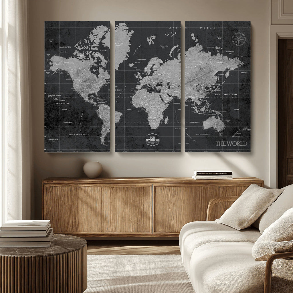 World Map Canvas Print, Detailed Map of the World Wall Art for Home or Office