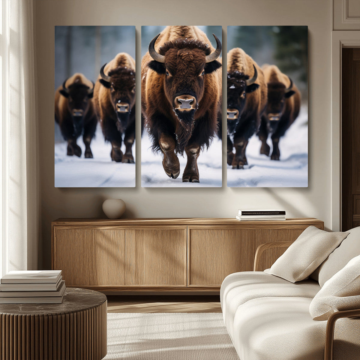 Buffalo Wall Art Canvas Print, American Bison Herd Wall Art