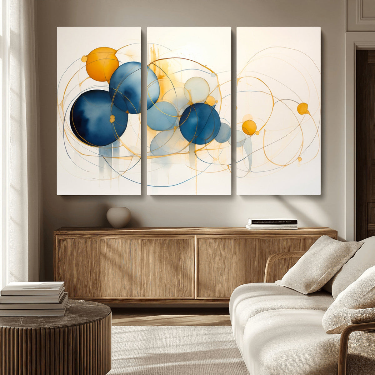 Geometric Blue Orange Abstract Wall Art Canvas, Geometric Blue Orange Canvas Print