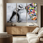 Banksy Art Behind the Curtain Street Wall Art Canvas Print | Urban Graffiti Style Wall Decor