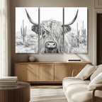 Rustic Charm, Cow Longhorn Black White Bighorn Wall Art