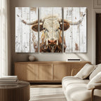 Rustic Longhorn Bull Wall Art Canvas Set