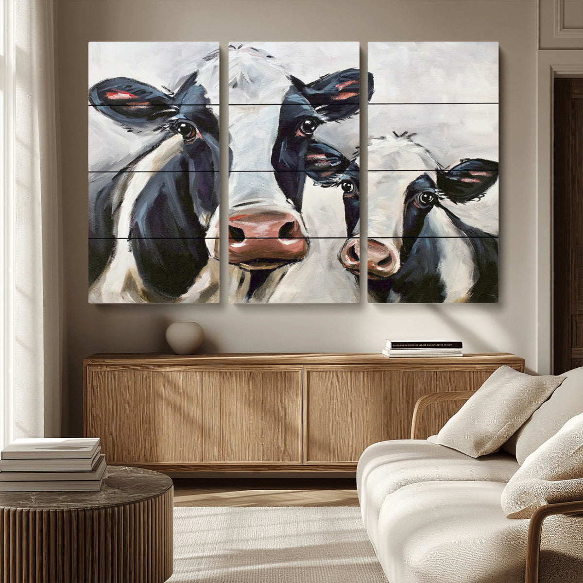 Vintage Baby and Mom Cattle Wall Art Canvas Print