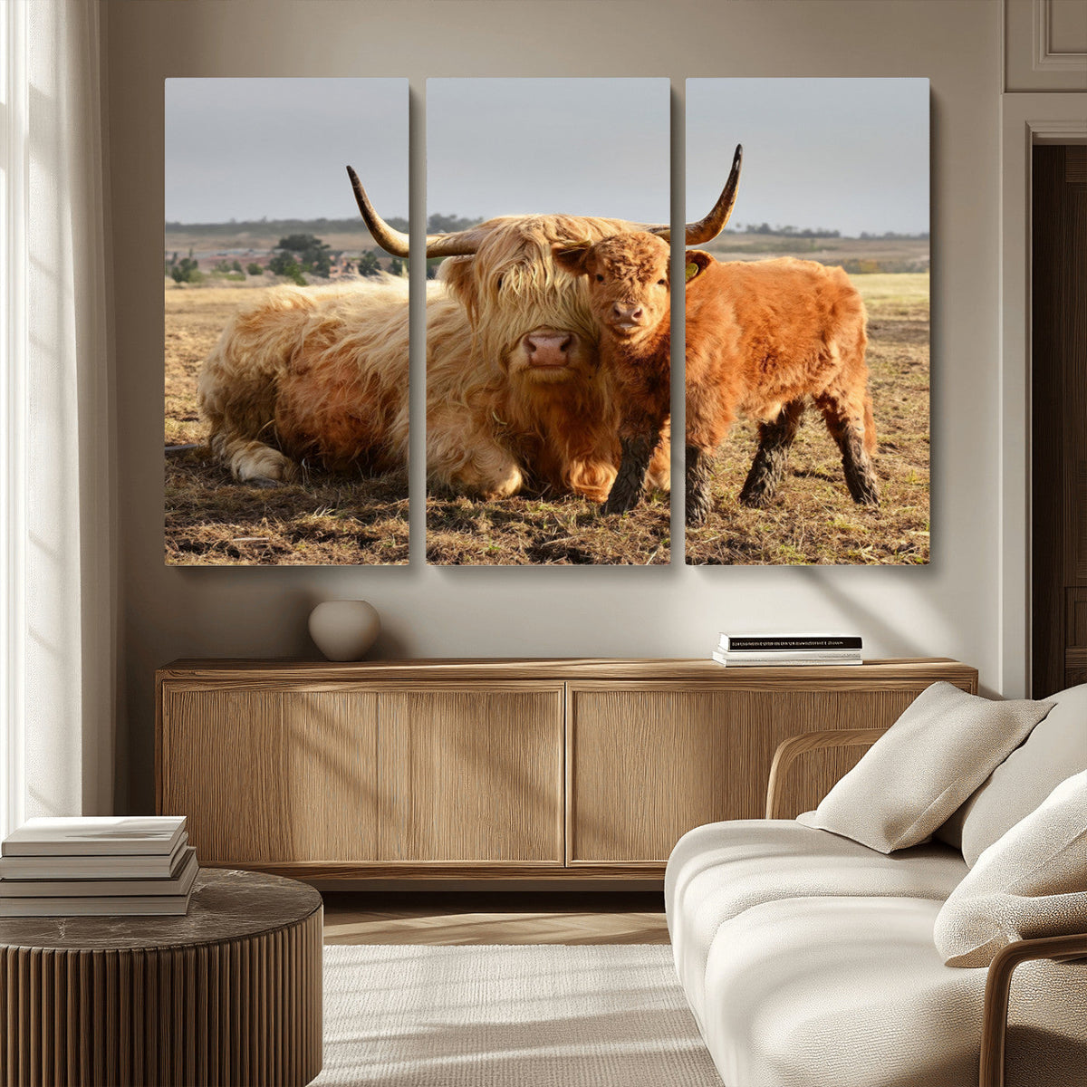 Highland Cow Canvas Wall Art Animal Print for Farm House Decor