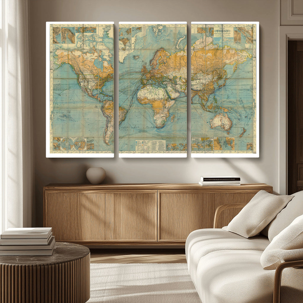 Push Pin World Map Canvas Print | Travel Tracker Wall Art for Couples
