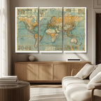 Push Pin World Map Canvas Print | Travel Tracker Wall Art for Couples