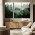 Misty Forest Wall Art | Tranquil Green Woodland Canvas Print